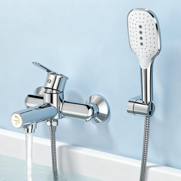 Rubinetto per doccia con soffione manuale, cromato, realizzato in ottone di alta qualità, con 3 modalità di flusso dell'acqua