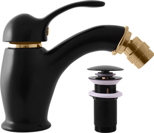 LABE - Miscelatore per bidet a parete con scarico, Nero opaco/Oro L045.0KCMATZ, RAV Slezák
