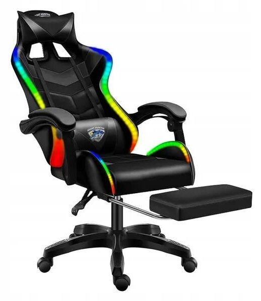 Sedia da ufficio Sedia per computer Sedia da scrivania Sedia da gioco ergonomica Massaggio LED Nero