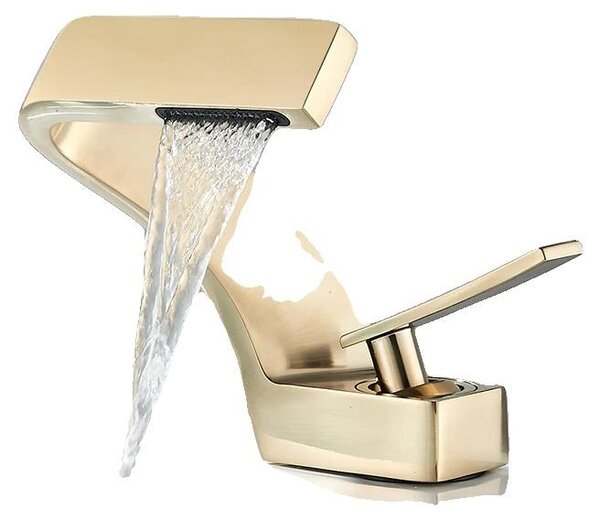 Miscelatore per lavabo, montaggio a soffitto, bocca a cascata, oro spazzolato A