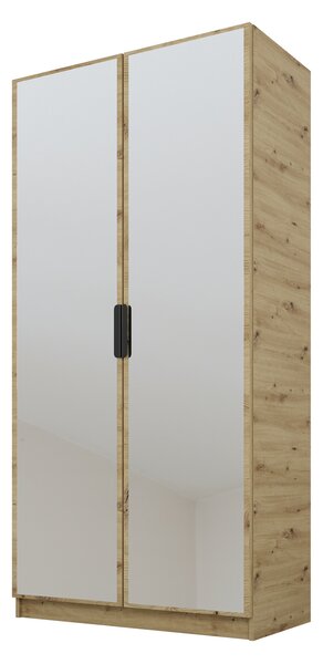 PAWS MOBEL Armadio inclinabile in rovere Artisan 100x52x200 cm, armadio a due ante aperto con specchi, con ripiani e appendini