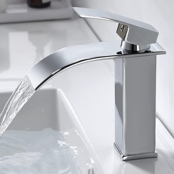 Rubinetto per lavabo a cascata, cromo, miscelatore monocomando, 115 mm, materiale di alta qualità