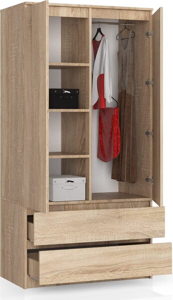 BDW, armadio 2 ante, 2 cassetti, 180x90x51 cm, rovere Sonoma