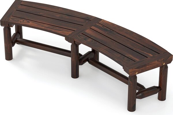 Panchina da giardino in legno, panca ricurva con braciere e finitura carbonizzata, piano in compensato di abete e gambe in legno di pino, , marrone rustico