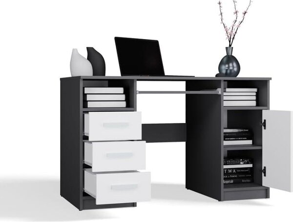 BDW, Scrivania con 3 cassetti, 120×75×60 cm, 1 armadio, Delta, antracite / bianco