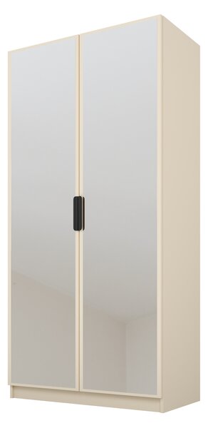 PAWS MOBEL Armadio inclinabile beige 100x52x200 cm, armadio a due ante aperto con specchi, con ripiani e appendini