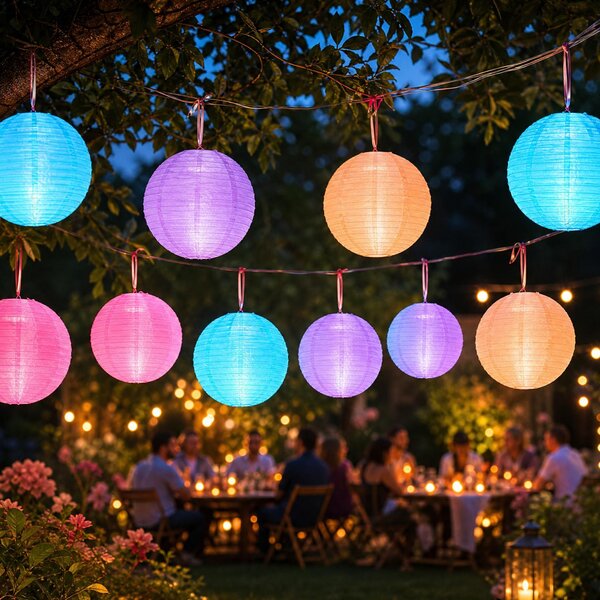 Set di 10 lanterne LED da esterno con telecomando, 12 colori, intensità regolabile, Ø 30 cm, alimentate a batteria