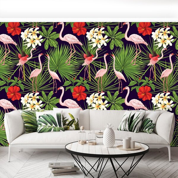 Carta da parati Piante fenicotteri 104x70 cm