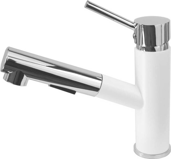 Miscelatore per cucina Miscelatore per lavello Miscelatore estraibile per cucina con spray; bianco