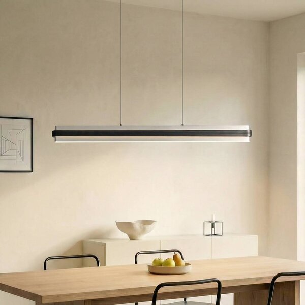 Lucande lampada LED a sospensione Tarnin, nero/nichel, 98 cm Tarnin Lucande, dimmerabile, Nero, Soggiorno / Sala da pranzo, Metallo, Moderno