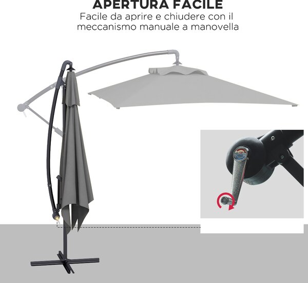 Outsunny Ombrellone da Giardino Decentrato con Base a Croce e Apertura a Manovella, 294x193cm, Grigio|Aosom