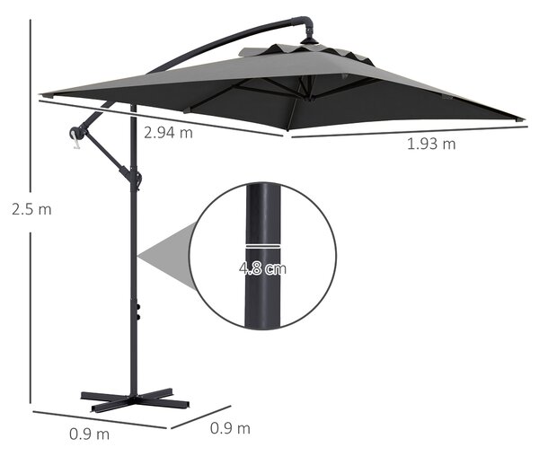 Outsunny Ombrellone da Giardino Decentrato con Base a Croce e Apertura a Manovella, 294x193cm, Grigio|Aosom