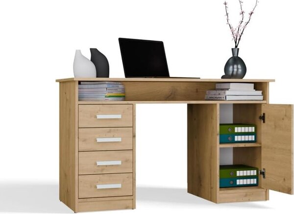 BDW, scrivania ADA con 4 cassetti, 125×75×55 cm, 1 armadio, rovere Artisan
