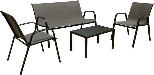 BDW, set di mobili da giardino, divano per 4 persone, sedie, tavolo, set da salotto, grigio
