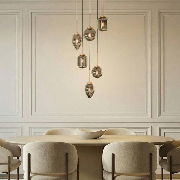 Lampada a sospensione in vetro Elani Lucande, dimmerabile, Nero, Soggiorno / Sala da pranzo, Vetro, Moderno, Lampada a sospensione