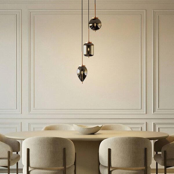 Lampada a sospensione in vetro Elani Lucande, dimmerabile, Nero, Soggiorno / Sala da pranzo, Vetro, Moderno, Lampada a sospensione