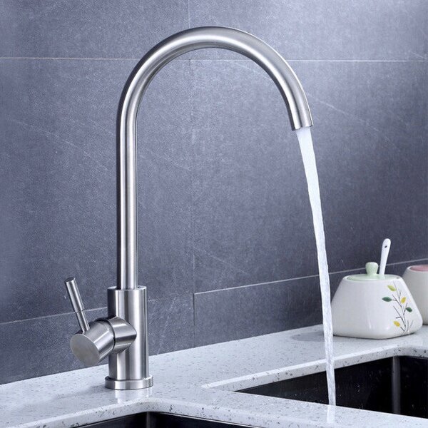 Ausmann Inox Miscelatore da cucina rotondo con bocca girevole interamente in acciaio inox 1208958308