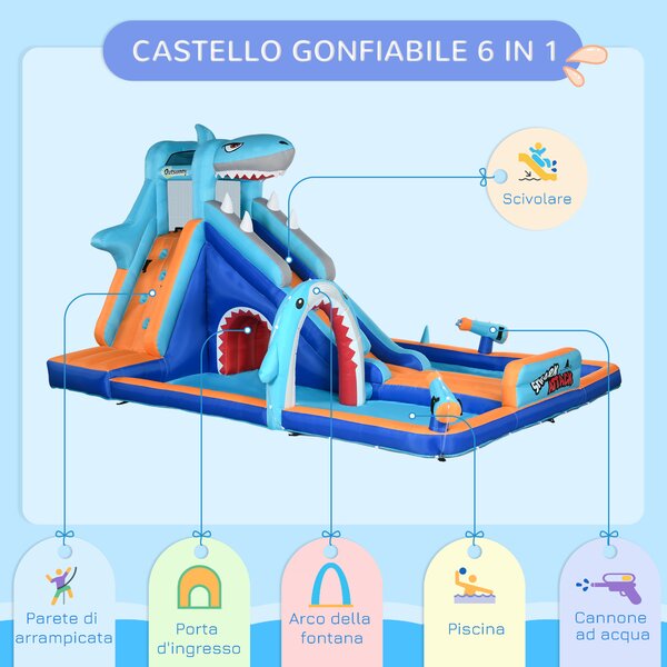 Outsunny Castello Gonfiabile per Bambini 3-8 Anni con Gonfiatore, Scivolo, Piscina e Parete da Arrampicata|Aosom