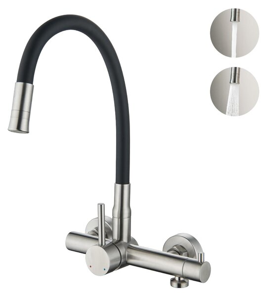 Rubinetto da cucina da montare a parete, con attacco da 3/4 di pollice, beccuccio flessibile a 360° e realizzato in acciaio inossidabile