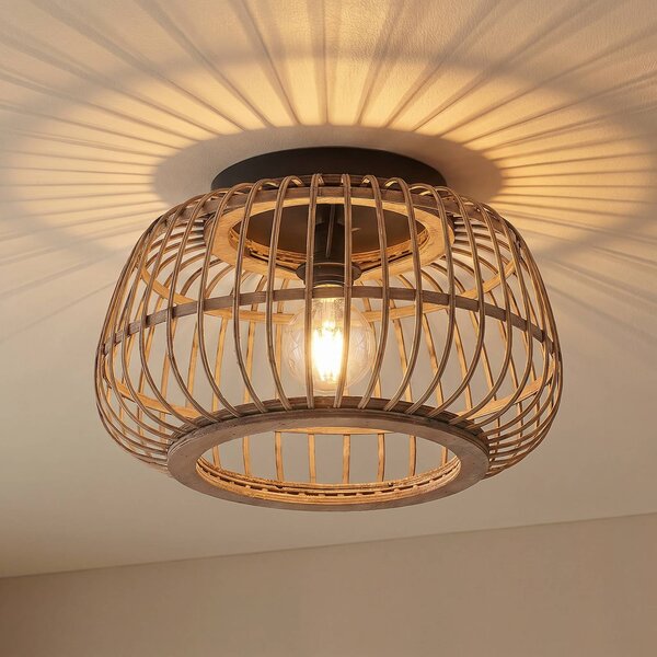 Plafoniera soffitto Bominio Lindby, dimmerabile, Legno chiaro, Soggiorno / Sala da pranzo, Legno, Scandinavo, Plafoniera