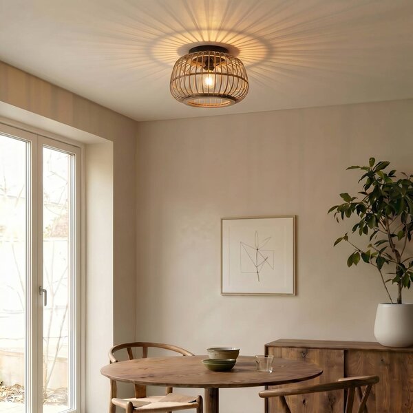 Plafoniera soffitto Bominio Lindby, dimmerabile, Legno chiaro, Soggiorno / Sala da pranzo, Legno, Scandinavo, Plafoniera