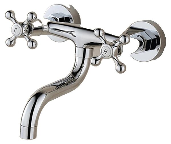 Rubinetto per lavabo, montaggio a parete, rotazione a 360°, argento
