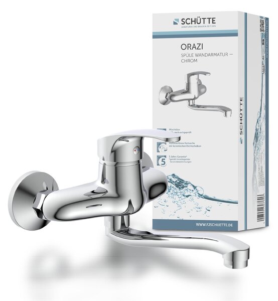 Rubinetto da parete cromato, miscelatore per lavello da parete a 360°, ideale per lavelli doppi