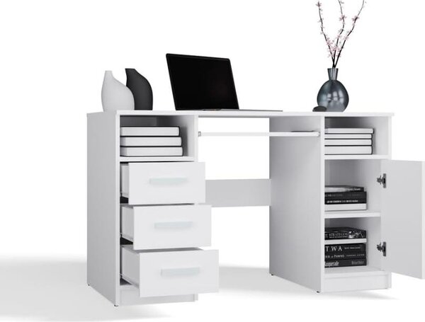 BDW, Scrivania con 3 cassetti, 120×75×60 cm, 1 armadio, Delta, bianco