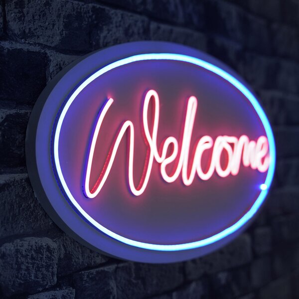 Opviq, Welcome - Blu, Rosa, Strisce LED, Blu, Strisce al neon flessibili, 29 x 58 x 2 cm