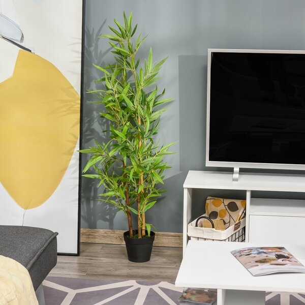 Outsunny Bambù Artificiale in Vaso, Pianta Finta Lussureggiante per Arredo Interno/Esterno, Alta 120cm - Verde|Aosom