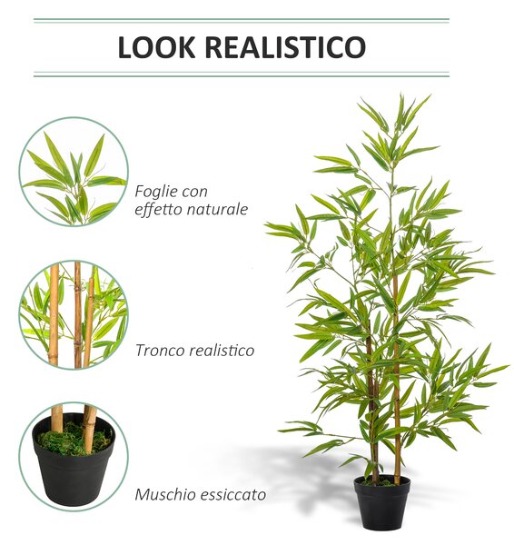Outsunny Bambù Artificiale in Vaso, Pianta Finta Lussureggiante per Arredo Interno/Esterno, Alta 120cm - Verde|Aosom