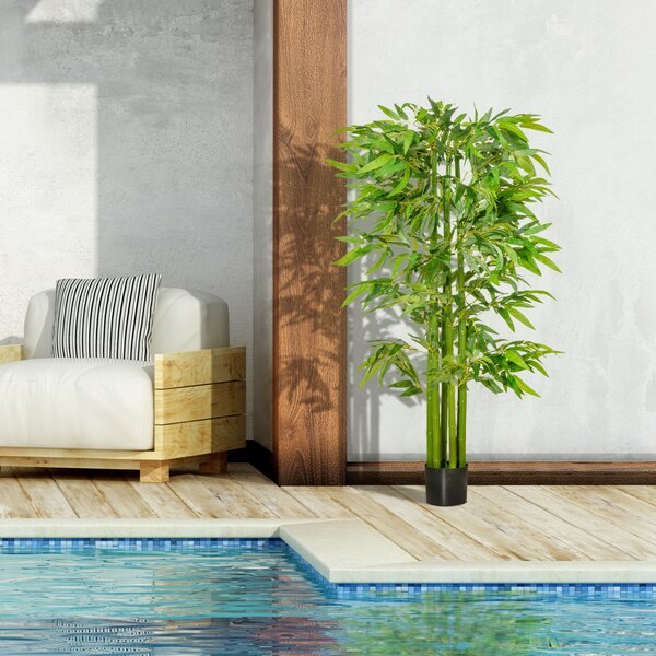 HOMCOM Pianta di Bambù Artificiale 160cm con Vaso Nero, Pianta Finta Realistica con 975 Foglie per Interno ed Esterno|Aosom