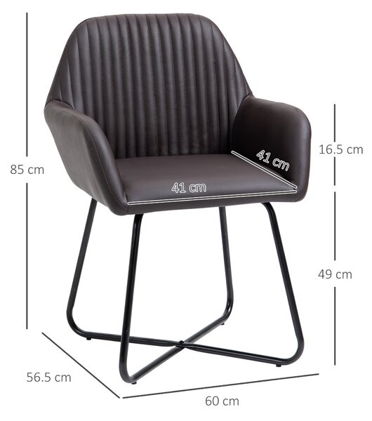 HOMCOM Set 2 Sedie Moderne per Sala da Pranzo, Cucina o Soggiorno, Sedie Imbottite in Similpelle Marrone 60x56.5x85cm|Aosom