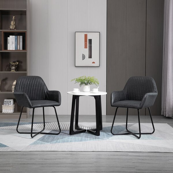 HOMCOM Set 2 Sedie da Pranzo Imbottite con Schienale Alto e Gambe in Legno, 50x62x96 cm, Grigio Scuro
