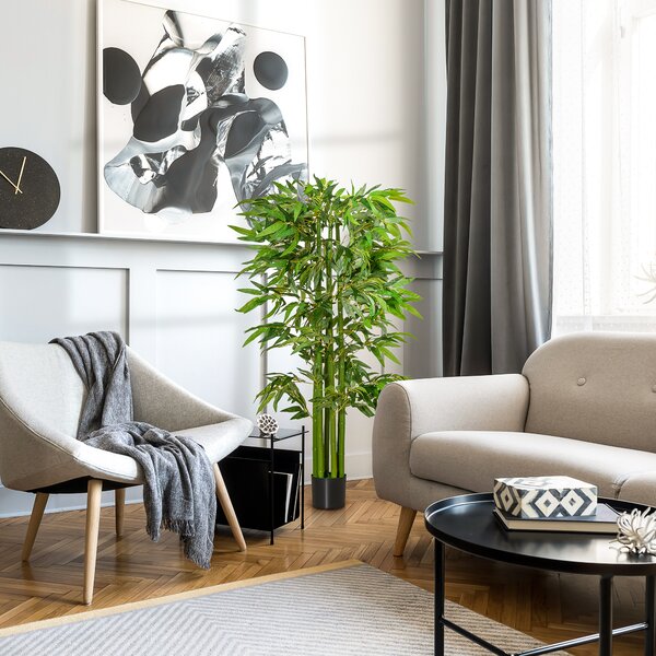 HOMCOM Pianta di Bambù Artificiale 160cm con Vaso Nero, Pianta Finta Realistica con 975 Foglie per Interno ed Esterno|Aosom