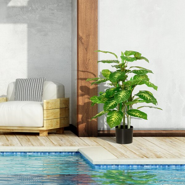HOMCOM Pianta Artificiale Sempreverde con Vaso Φ17x14.5 cm Nero per Interni ed Esterni, Altezza Pianta 95 cm|Aosom