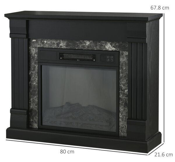 HOMCOM Camino Elettrico da Incasso a Terra con Timer, Fiamma e Temperatura Regolabile, 80x21.6x67.8 cm, Nero