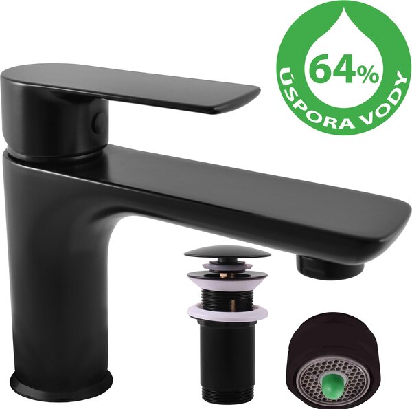VLTAVA ECO - Miscelatore per lavabo con bocca di erogazione, nero - opaco VTE427.0KCMAT, RAV Slezák