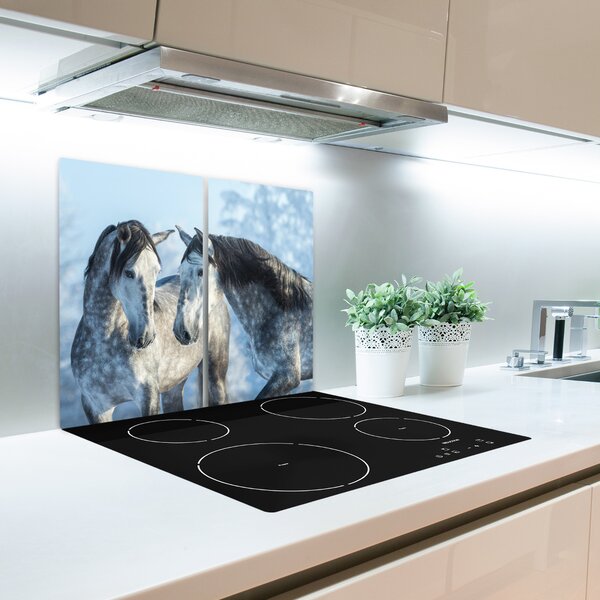 Tagliere in vetro Cavalli grigi in inverno 60x52 cm