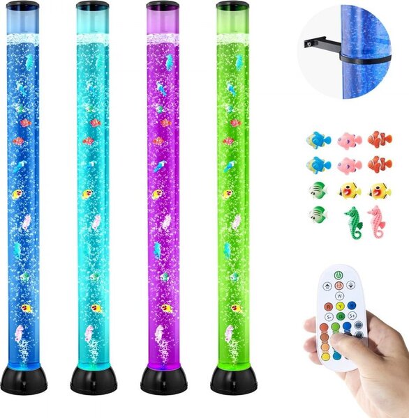 Lampada lavica con 10 pesci e bolle luminose - 1,2 m - 16 effetti cromatici con telecomando