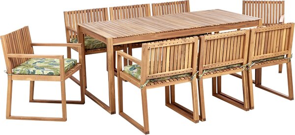 Set da pranzo da giardino BELIANI 9 pezzi in legno di acacia chiaro 8 sedie con cuscini grigi