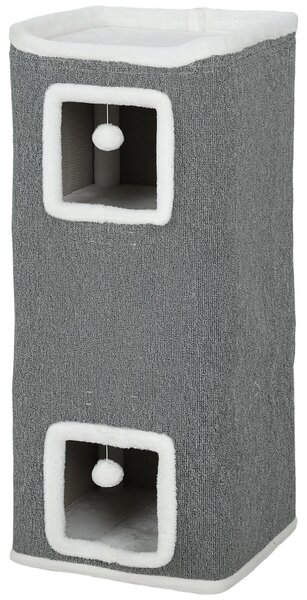 PawHut Tiragraffi a colonna, altezza 100 cm, 41 x 41 cm, tiragraffi a quattro piani con pallina