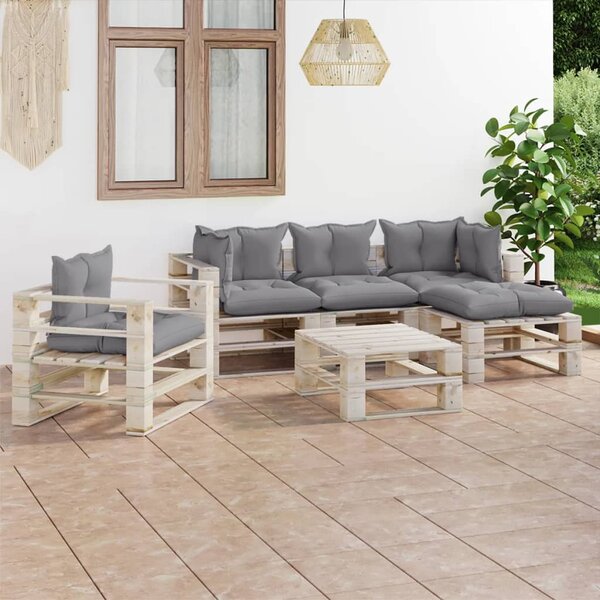 Set Salotto Giardino su Pallet Cuscini 6 pz in Legno di Pino