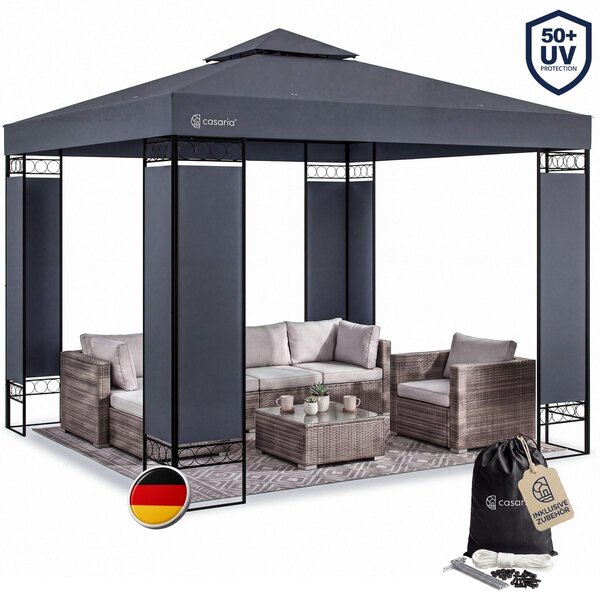 Casaria Gazebo Lorca Padiglione 3x3m in Metallo Resistente Idrorepellente con Pannelli Laterali Tendone da Giardino Feste