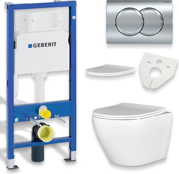 SET WC: elemento pre-murale Duofix + WC Slim Soft-Close Desna White + tappetino fonoassorbente + piastra di risciacquo in cromo