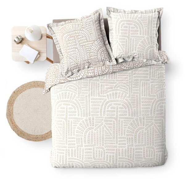 Set copripiumino e federa bianco/beige in percalle di cotone per letto matrimoniale ed esteso 240x220 cm Eliot – douceur d'intérieur