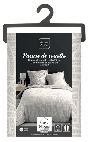 Set copripiumino e federa bianco/beige in percalle di cotone per letto matrimoniale ed esteso 240x220 cm Eliot – douceur d'intérieur
