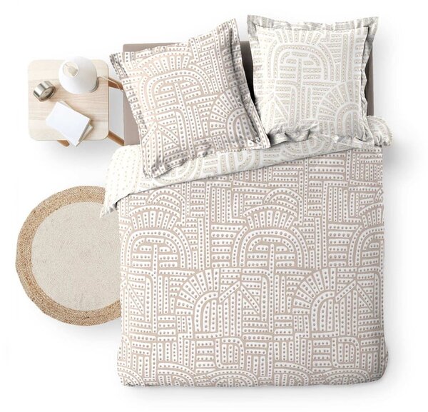 Set copripiumino e federa bianco/beige in percalle di cotone per letto matrimoniale ed esteso 240x220 cm Eliot – douceur d'intérieur