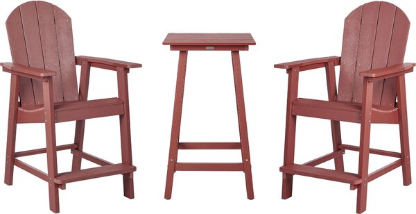 BELIANI Set di mobili da giardino in plastica rossa imitazione legno tavolo bar e sedie resistente alle intemperie stile moderno esterno