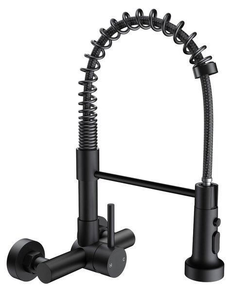 Miscelatore da cucina con montaggio a parete, soffione estraibile, bocchetta girevole a 360°, design moderno in acciaio inossidabile, controllo monocomando